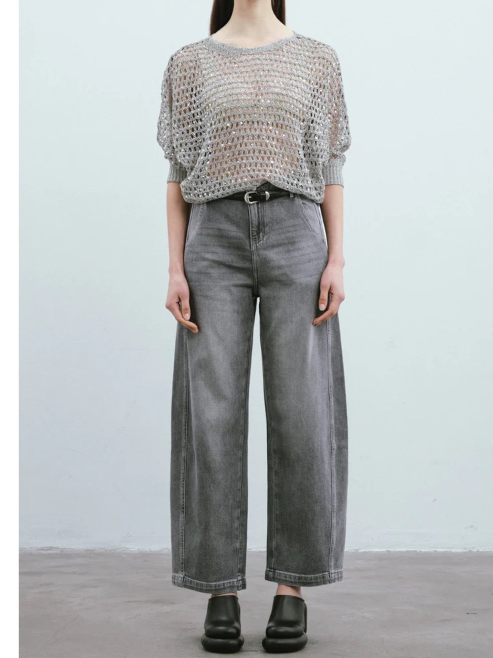 MAX SIMPLE High Waisted Wide Leg Flare Jeans Gray Wash Size M